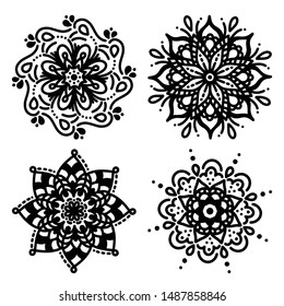 Set of simple isolated mandalas for coloring floral concept vector boho ethnic style hand drawn doodle