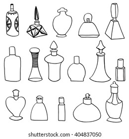 Set of simple isolated perfume bottles. Vector illustration