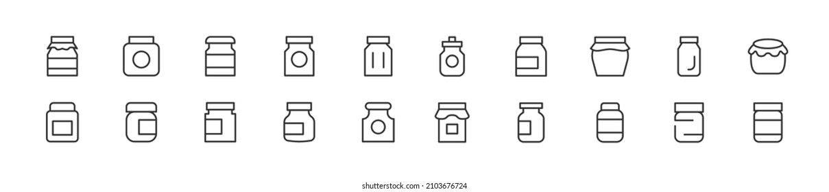 Set of simple jar line icons. Outline stroke object. Linear signs pack. Perfect for web apps and mobile.