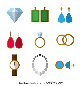 Set of simple jewelry icons flat on white background vector illustration