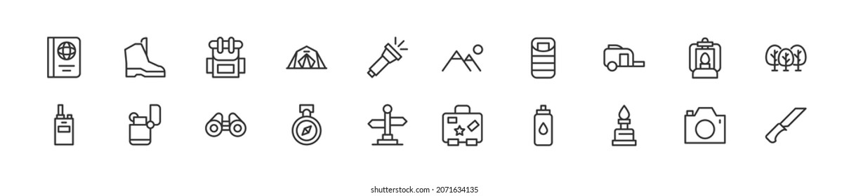 Set of simple journey line icons. Outline stroke object. Linear signs pack. Perfect for web apps and mobile.