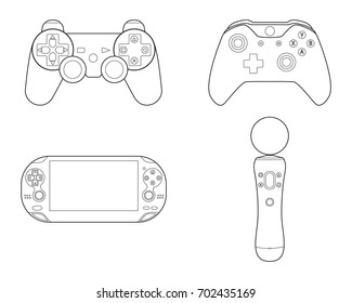 Set of simple joystick line art icons on white background vector illustration. Gamepad icon set