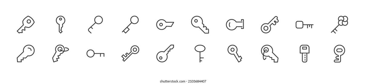 Set of simple key line icons. Outline stroke object. Linear signs pack. Perfect for web apps and mobile.