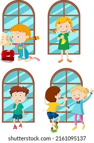 Set of simple kids cartoon characters illustration