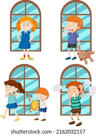 Set of simple kids cartoon characters illustration