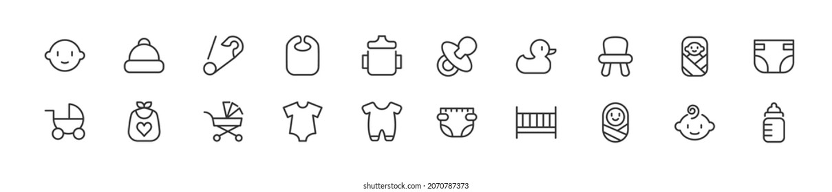 Set of simple kids line icons. Outline stroke object. Linear signs pack. Perfect for web apps and mobile.