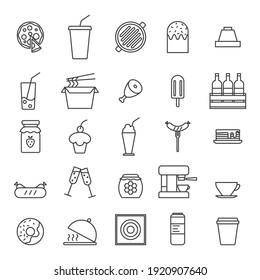 Set of Simple kitchen, food nad drink icons in trendy line style isolated on white background for web apps and mobile concept. Vector Illustration