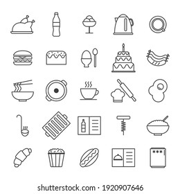 Set of Simple kitchen, food nad drink icons in trendy line style isolated on white background for web apps and mobile concept. Vector Illustration