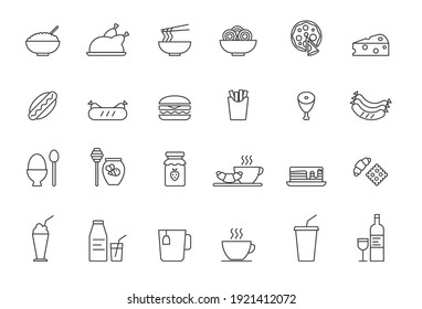 Set of Simple kitchen, food nad drink icons in trendy line style isolated on white background for web apps and mobile concept. Vector Illustration