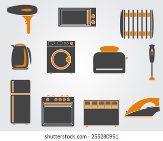 Set of simple kitchen icons in yellow and black colors.