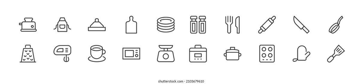 Set of simple kitchen line icons. Outline stroke object. Linear signs pack. Perfect for web apps and mobile.