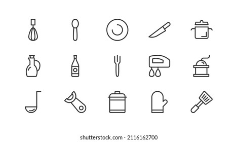 Set of simple kitchen tools  line icons. Outline stroke object. Linear signs pack. Perfect for web apps and mobile.