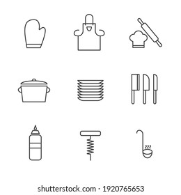 Set of Simple kitchen utensils icon in trendy line style isolated on white background for web apps and mobile concept. Vector Illustration. EPS10