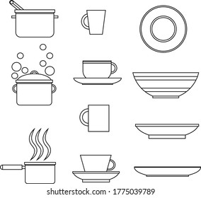 A set of simple kitchen utensils. Vector icons on the theme of food and cooking.