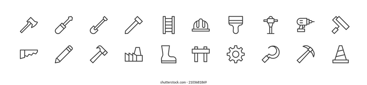 Set of simple labor line icons. Outline stroke object. Linear signs pack. Perfect for web apps and mobile.