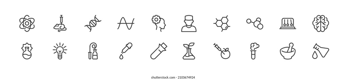 Set of simple laboratory line icons. Outline stroke object. Linear signs pack. Perfect for web apps and mobile.