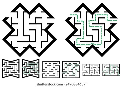 Set of simple labyrinths, mazes conundrums for kids. Baby puzzles with entry and exit. Children riddle games.