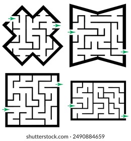 Set of simple labyrinths, mazes conundrums for kids. Baby puzzles with entry and exit. Children riddle games.
