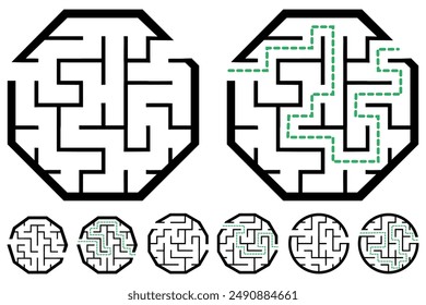 Set of simple labyrinths, mazes conundrums for kids. Baby puzzles with entry and exit. Children riddle games.