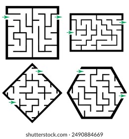 Set of simple labyrinths, mazes conundrums for kids. Baby puzzles with entry and exit. Children riddle games.