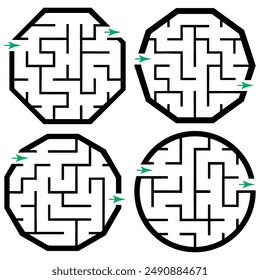 Set of simple labyrinths, mazes conundrums for kids. Baby puzzles with entry and exit. Children riddle games.