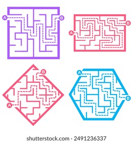 Set of simple labyrinths, mazes conundrums for kids. Baby puzzles with entry and exit. Children riddle games.