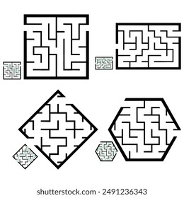 Set of simple labyrinths, mazes conundrums for kids. Baby puzzles with entry and exit. Children riddle games.
