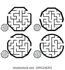 Set of simple labyrinths, mazes conundrums for kids. Baby puzzles with entry and exit. Children riddle games.