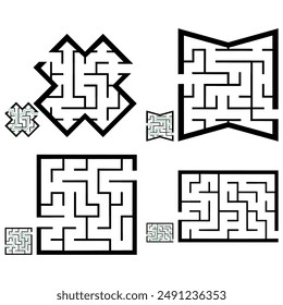Set of simple labyrinths, mazes conundrums for kids. Baby puzzles with entry and exit. Children riddle games.