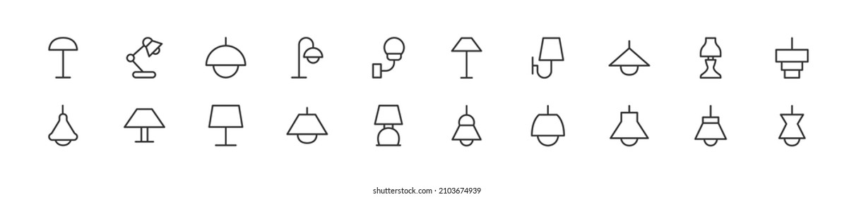 Set of simple lamp line icons. Outline stroke object. Linear signs pack. Perfect for web apps and mobile.