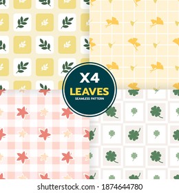 set of  simple leaves seamless pattern in kawaii sweet style use for background  wallpaper, tile; paper or fabric