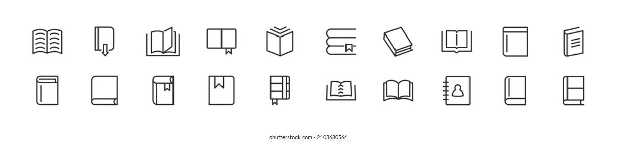 Conjunto de iconos de línea de biblioteca simples. Objeto de trazo de contorno. Envase de signos lineales. Perfecto para aplicaciones web y móviles.