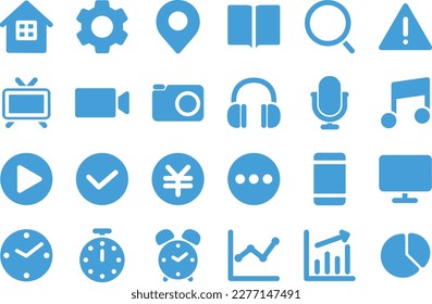 Set of simple light blue multimedia icons