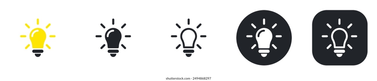 Set of simple light bulb in different variations. Lamp illustration for innovation ideas. Vector icons in flat style