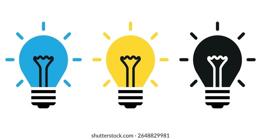 Conjunto de diseño de Vector de ilustración de icono de bombilla simple con diferentes colores. Innovación, concepto, inspiración, pensamiento creativo, noción, pensamiento, conclusión y resolución de problemas.