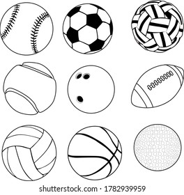 Set of Simple Line Art Design from Ball in Black Ball