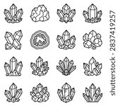 A set of simple line art icons representing various crystals and mineral formations, perfect for design elements.