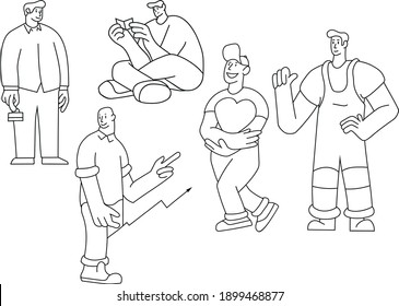 Set simple line art isolated vector illustration