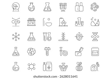 Set of simple line art science laboratory icons
