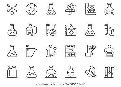 Set of simple line art science laboratory icons
