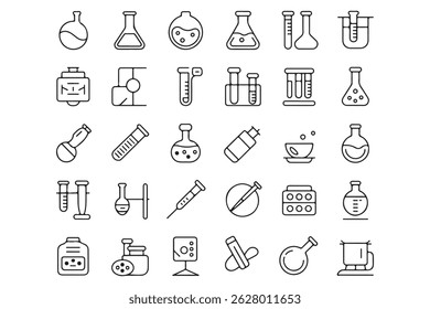 Set of simple line art science laboratory icons
