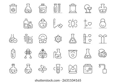 Set of simple line art science laboratory icons
