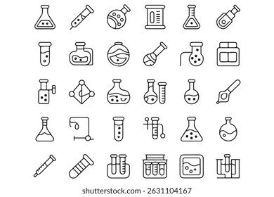 Set of simple line art science laboratory icons
