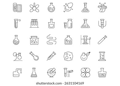Set of simple line art science laboratory icons

