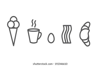 set of simple line based breakfest icons 