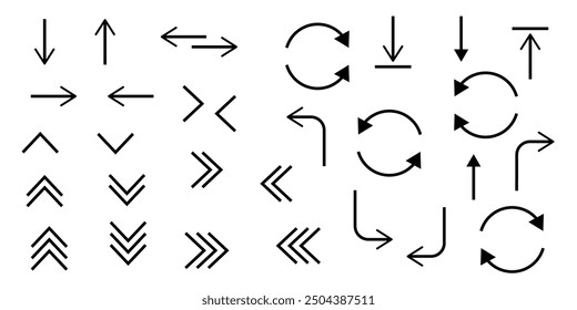 Set of simple line black arrows icon set.