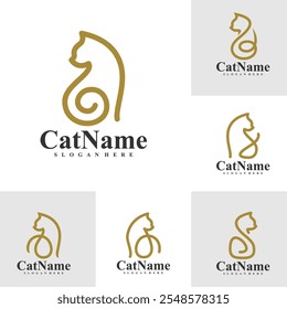 Set von Einfache Linie Cat Logo Vektorgrafik. Cat Logo Design Concept Template