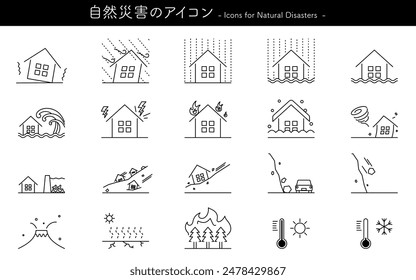 Conjunto de iconos de dibujo de línea simple de desastres naturales, Ilustración vectorial