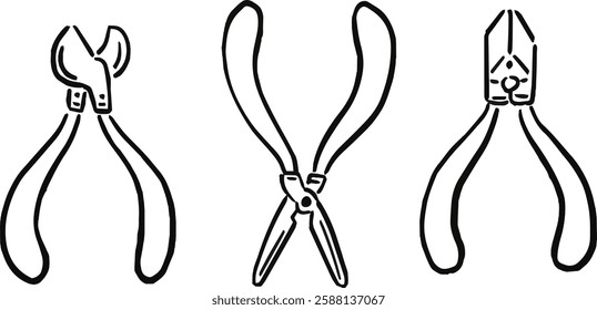 A set of simple line drawings of pliers.