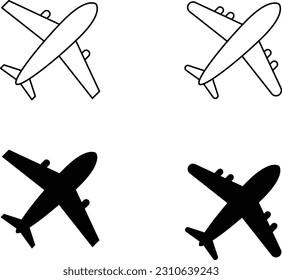 Satz einfacher Linienzeichnungen und Silhouette-Flugzeugsymbole